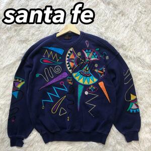 Santa fe サンタフェ 長袖 スウェット セーター 刺繍 ワッペン マルチカラー パープル 紫色 男性 メンズ 04 L相当