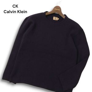 CK Calvin Klein カルバンクライン 秋冬★ ウール クルーネック ニット セーター Sz.L メンズ ネイビー　C4T09669_A#K