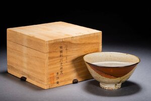 【善古堂】某有名オークション買入 時代物 韓国伝来 利川夏林窯・李洲栄作 刷毛目茶碗 共箱 茶煎道具 骨董品 古美術0925-89S02　