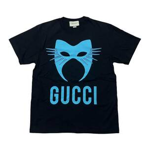 ○ 送料無料 美品 GUCCI グッチ マニフェスト オーバーサイズ Tシャツ 半袖 プリント ブラック系 コットン100％ メンズ XS