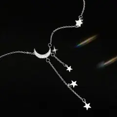 s925 宝石　ジュエリー　月ネックレス　星型タッセル　銀　スターリングシルバー