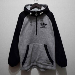 アディダスadidasフリースハーフジップパーカー デサント製90s ビッグロゴ