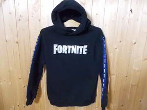 e334◆ZARA KIDS FORTNITE パーカー◆サイズ13-14 164cm 黒色 ブラック ザラ キッズ フォートナイト ロゴ フーディー トルコ製 6B