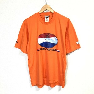 h853dL adidas アディダス adidas UEFA EURO2000 万国旗タグ サイズM クルーネック 半袖Tシャツ プリント オレンジ メンズ 古着