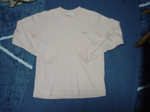 古着：ラコステ：LACOSTE ：長袖 Tシャツ：レギュラーフィット：ワンポイントロゴ： XSサイズ： 薄ピンク色
