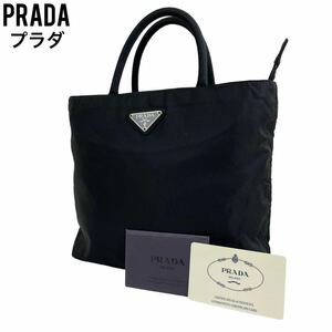 極美品　PRADA プラダ　ハンドバッグ　ブラック　テーストナイロン　白タグ　トートバッグ　ショルダーバッグ　三角プレート　黒