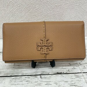 【Ｋ】美品 トリーバーチ 長財布 レザー ゴールド金具 財布 ベージュ系 キャメル系 【5118】