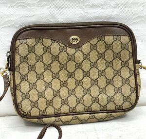 GUCCI グッチ オールドグッチ GG柄 ショルダーバッグ PVC×レザー ブラウン系 97.02.068 クラッチバッグ 鞄 カバン ヴィンテージ 1円〜