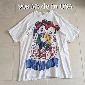 90s USA製　ミッキー&ミニー　ディズニー　Tシャツ シングルステッチ　XXL相当