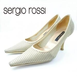 sergio rossi パンプス メッシュ ネット 35 1/2 ポインテッド セルジオロッシ ベージュ レディース イタリア製 ラグジュアリー hws00854