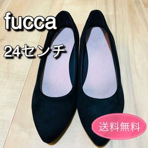 fucca パンプス　黒　ブラック　ヒョウ柄ヒール　24㎝