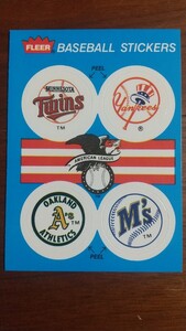 FLEER ステッカーカード 1989年 ツインズ、ヤンキース、アスレチックス、マリナーズ(裏面の説明はマリナーズ)