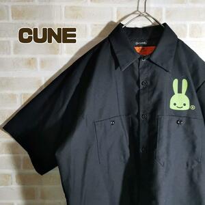 CUNE キューン シャツ 半袖 黒 ワンポイント ロゴ ワークシャツ