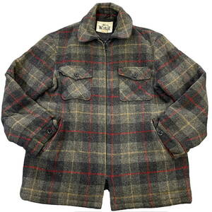 80s USA製 Woolrich ウール ジャケット M グレー系 チェック柄 フルジップ ジップアップ ウールリッチ アメリカ製 ヴィンテージ