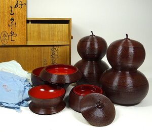 緑屋h■ 玉泉堂　倣豊太閤　千成瓢箪　弁当箱　3点　菓子器　重箱　共布　共箱　　i2m/3-496/26-2#120