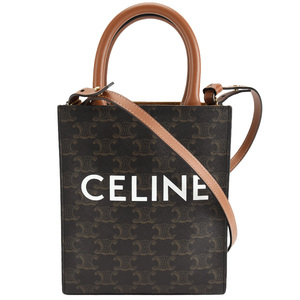 セリーヌ CELINE トリオンフ ミニ バーティカル カバ 194372 キャンバス レザー タン ブラウン ハンドバッグ 2way ショルダーバッグ 中古