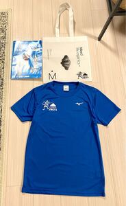 2024 おかやまマラソン 参加賞 ミズノ Tシャツ 半袖 Mサイズ 青色 ブルー ノベルティ バッグ 大会要項 3点 セット まとめ売り