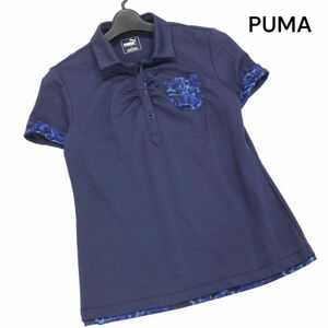 PUMA GOLF プーマ ゴルフ 春夏 DRY CELL 吸汗速乾♪ 切替 ギャザー 半袖 ポロシャツ Sz.XL　レディース 紺 大きいサイズ　K4T00423_4#A