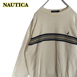 NAUTICA ノーティカ　長袖ニット　セーター　白　コットン　メンズ　Sサイズ 【AY1562】