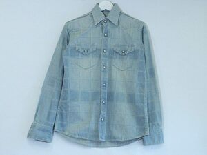 MOMOTARO JEANS　デニムワークシャツ　コットン　チェック/桃柄 メンズ ・36 ブルー