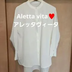 美品タグあり☘️M【Aletta vita】レディースアイボリバンドカラーシャツ