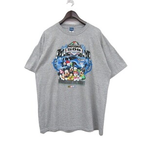 00s 新品 未使用 タグ付き サイズ XL Disney NASCAR レーシング 半袖 Tシャツ ミッキー ディズニー グレー 古着 ビンテージ 4JU2709