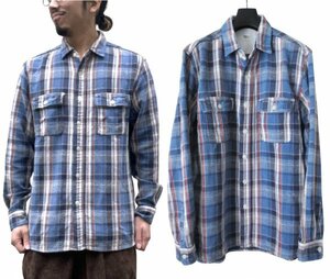 20S/S ロンハーマン FADE CHECK SHIRTS L ブルー フェード チェック ネルシャツ ワークシャツ rhc