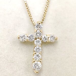 Y9192★K18 天然ダイヤモンド 0.53ct クロスペンダントネックレス★40.5cm 2.8g 仕上げ済み