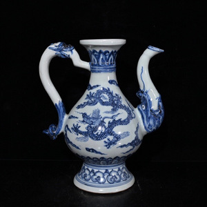 【蔵友館蔵品・明・正德年製款・古陶瓷品・青花・龍鳳壺】・希少珍品・置物・賞物・中国時代美術