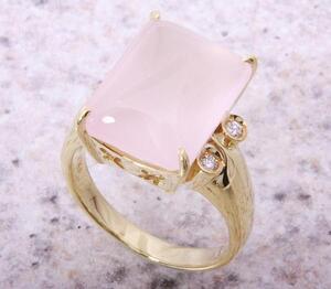 《質屋出品》k18★天然ローズクォーツ11.47ct+ダイアリング★C-3489