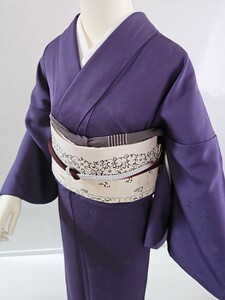 すずや■273正絹手染め色無地紋無し【斎藤三才】　裄丈68.5 　着丈167cm　深紫系