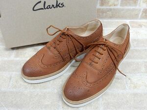 良品! Clarks/クラークス Baille Brogue/バリーブローグ タンレザー ウィングチップ ドレスシューズ UK4 【6029y1】