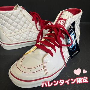 M■【 バレンタイン限定 】未使用 ステッカー付き VANS バンズ メンズ 男性向け ハイカットスニーカー 白×赤 ハートロゴ 26.5㎝ エナメル