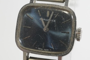 1円~【21】LONGINES／ロンジン　手巻き　スクエア　シルバー　レディース　腕時計