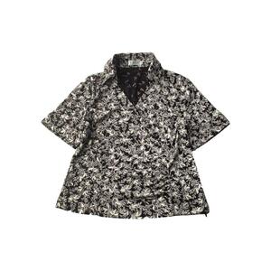 デザインシャツ　ブラウス　90ｓ　総柄　ボタニカル　モノクロ　日本製　レトロ