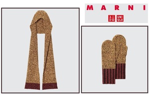 即決 2点セット マルニ ◆ミックスカラーニットフードストール/ ミトングローブ◆ユニクロ MARNI ユニセックス マフラー 手袋