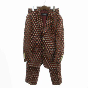 グッチ GUCCI スーツ セットアップ テーラードジャケット ブレザー スラックス パンツ シングル 総柄 シルク 赤系 44 S位 ☆AA★ メンズ