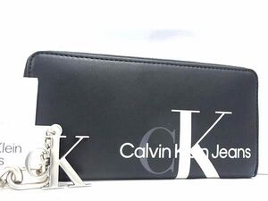 ■新品■未使用■ Calvin Klein カルバンクライン レザー キーホルダー付 ラウンドファスナー 長財布 ウォレット ブラック系 FC5971