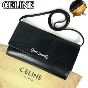 【希少】CELINE セリーヌ ショルダーバッグ 2way ホースビット 斜め掛け ボックスカーフ ブラゾン マカダム レザー 黒 ブラック フォーマル