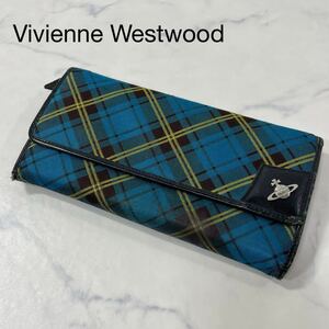 Vivienne Westwood ヴィヴィアンウエストウッド ロゴ チェック 二つ折り 財布 ブルー ブラック イエロー