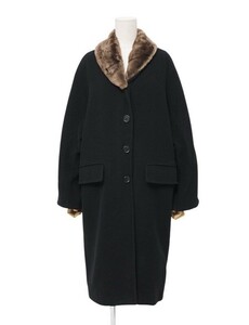 TH4258〇イタリア製*マックスマーラ/Max Mara*白タグ*ウール*ファー衿/ショールカラー*ロングコート*サイズJ I40*ブラック×ブラウン