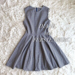 1円スタート◆美品 DIANE von FURSTENBERG 鹿の子柄 ノースリーブ ひざ丈 ワンピース Aライン サイズ2 レディース