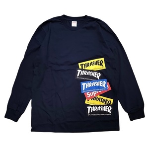 WB693　Supreme シュプリーム 21FW WEEK5 Thrasher Multi Logo L/S Tee スラッシャー マルチ ロゴ 長袖 Tシャツ Mサイズ ネイビー ●60