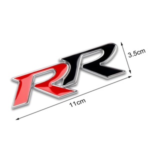 【ゆうパケット送料込】RR(ダブルアール) 3Dエンブレム　レッド×ブラック×メッキ　縦3.5cm×横11cm　金属製　HONDA　本田　