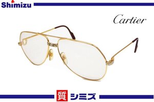 1円【Cartier】美品 カルティエ サントス ティアドロップ ゴールド×ブラウン クリア メガネ/サングラス アクセサリー ◆質屋