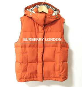 良品 綺麗 BURBERRY LONDON バーバリーロンドン サイズ40 裏地ノバチェック柄 2WAY フード ジップアップ ダウンベスト オレンジ