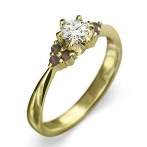 ガーネット 天然ダイヤモンド 結婚指輪 にも 1月誕生石 イエローゴールドk18