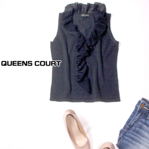 ☆☆ 美品 QUEENS COURT クイーンズコート ☆☆ 可愛いフリル コットンニット プルオーバー 2号 春 夏 22B03