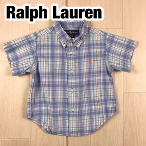 Ralph Lauren ラルフローレン 半袖 シャツ キッズサイズ 18M ブルー レッド チェック 刺繍ポニー