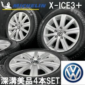 深溝美品★ミシュラン X-ICE3+ 195/65R15＆VW 純正アルミ 4本 №240213-S4 ゴルフ6 5等/6.5J +50 5H 112 検:ホイールスタッドレス ワーゲン